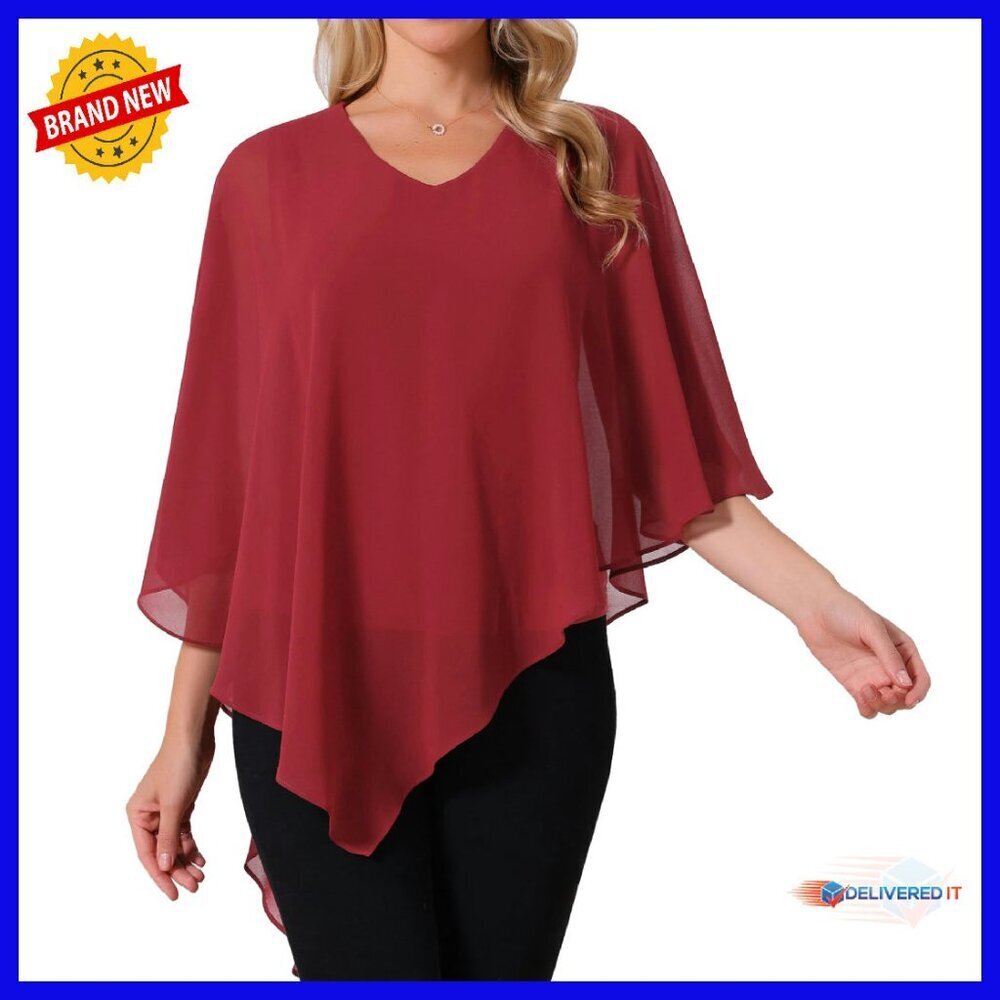 Flowy Chiffon Blouse V Neck Asymmetrical Layered Top Women's Dressy Casual